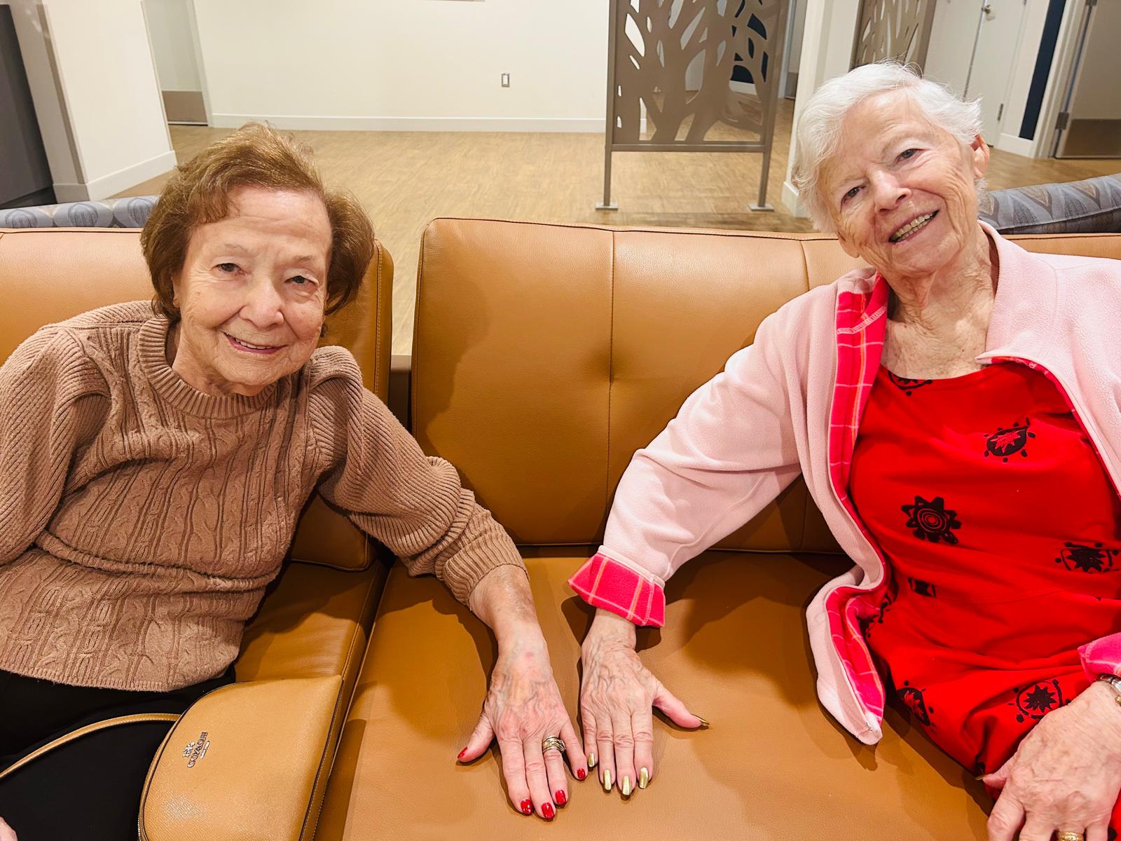 bayview-seniors-nails-3 Senior residents enjoying a nail care activity with hot chocolate at Bayview Seniors Community in White Rock, BC.