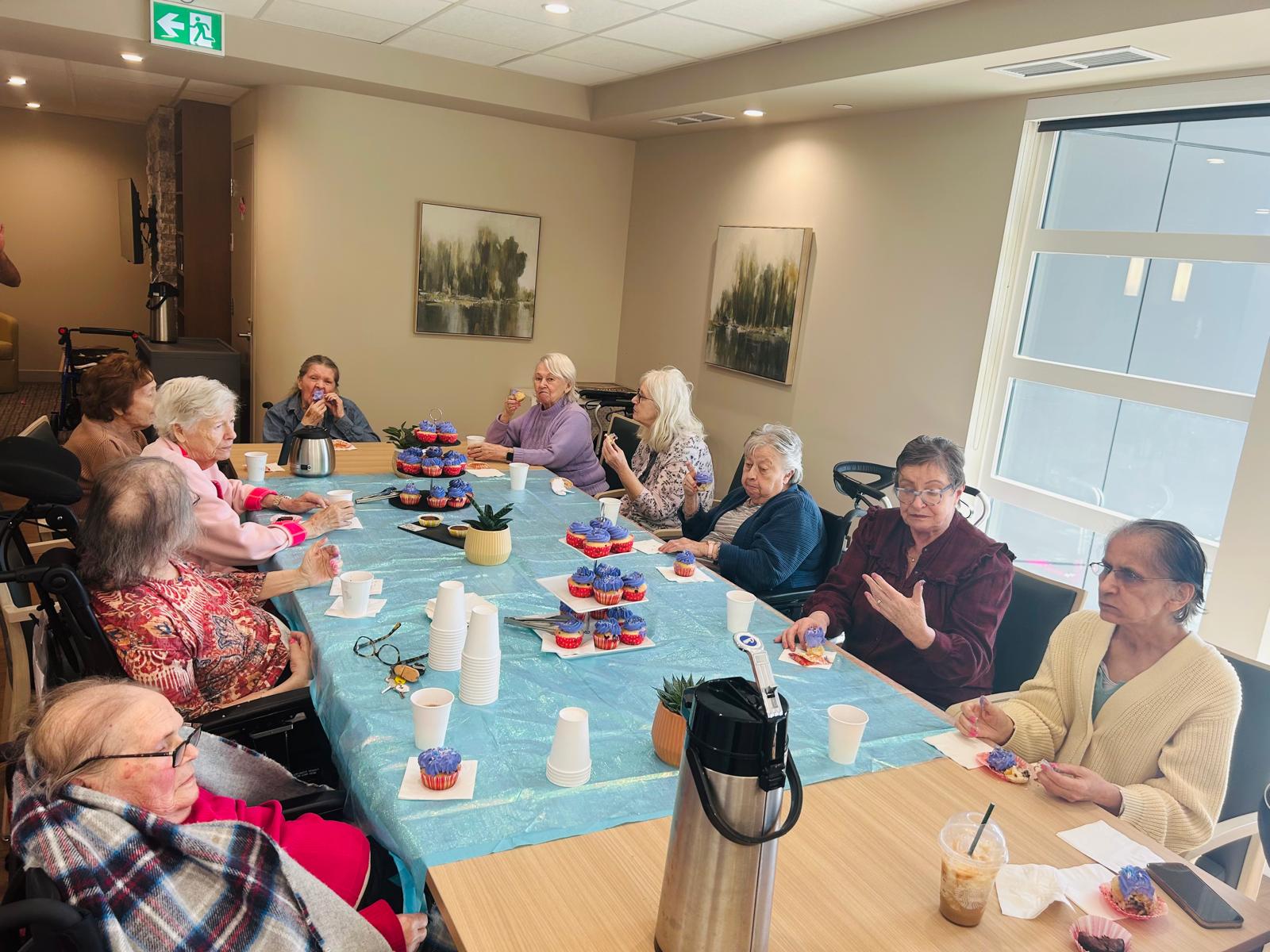 bayview-seniors-nails-7 Senior residents enjoying a nail care activity with hot chocolate at Bayview Seniors Community in White Rock, BC.